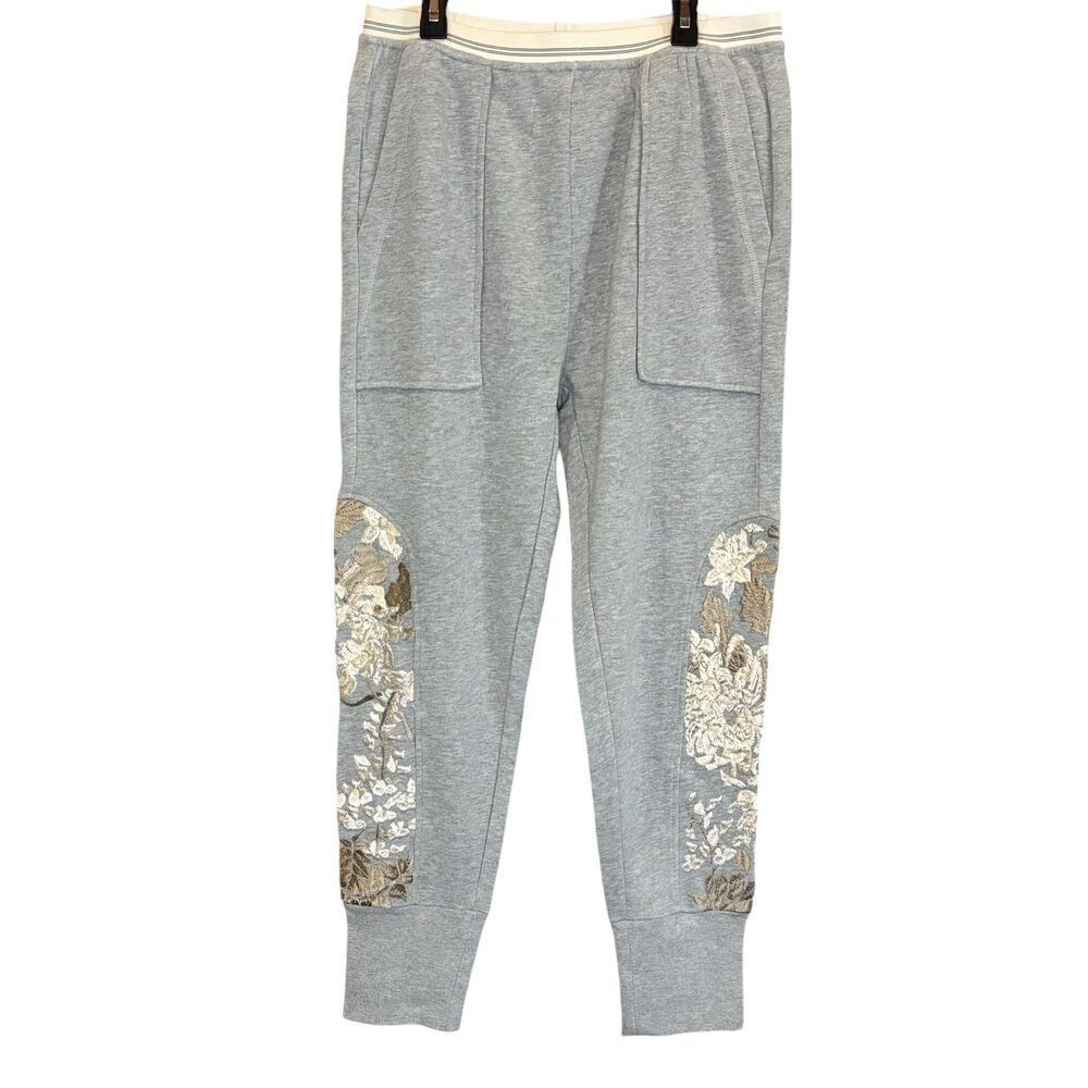 Burning Torch Embroidered Sweatpants in Grey Metallic NWT Size Medium